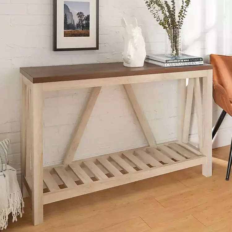 Console Tables-Kirklands Home Walnut and Whitewash A-Frame Console Table Ivory
