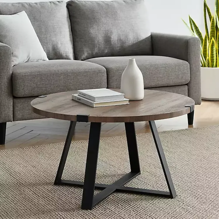 Coffee Tables-Kirklands Home Urban Rustic Round Coffee Table Gray