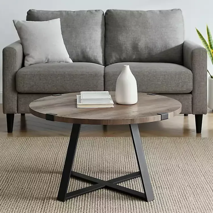 Coffee Tables-Kirklands Home Urban Rustic Round Coffee Table Gray