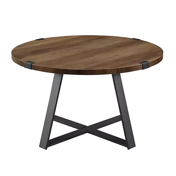 Coffee Tables-Kirklands Home Oak Urban Rustic Round Coffee Table Brown