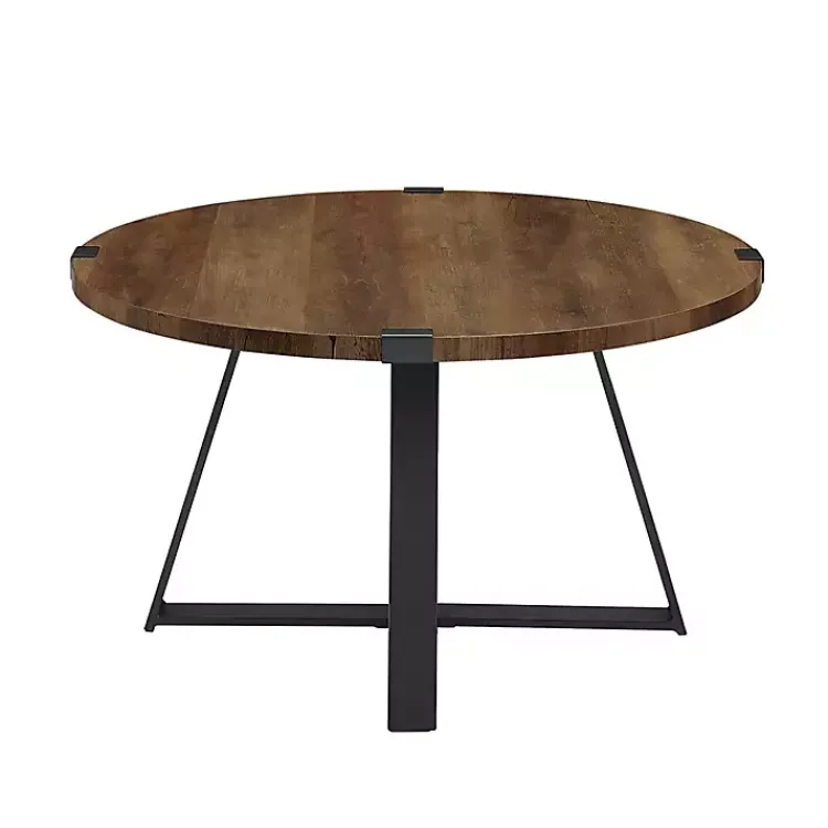 Coffee Tables-Kirklands Home Oak Urban Rustic Round Coffee Table Brown
