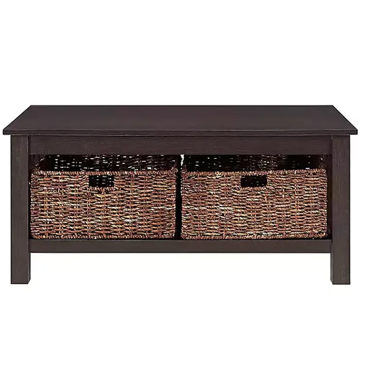 Coffee Tables-Kirklands Home Espresso Traditional Wooden Basket Coffee Table Brown