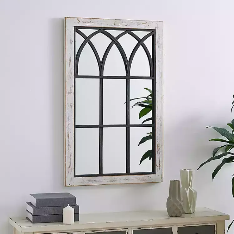 Decorative Mirrors-Kirklands Home Vista Arched Windowpane Mirror Ivory