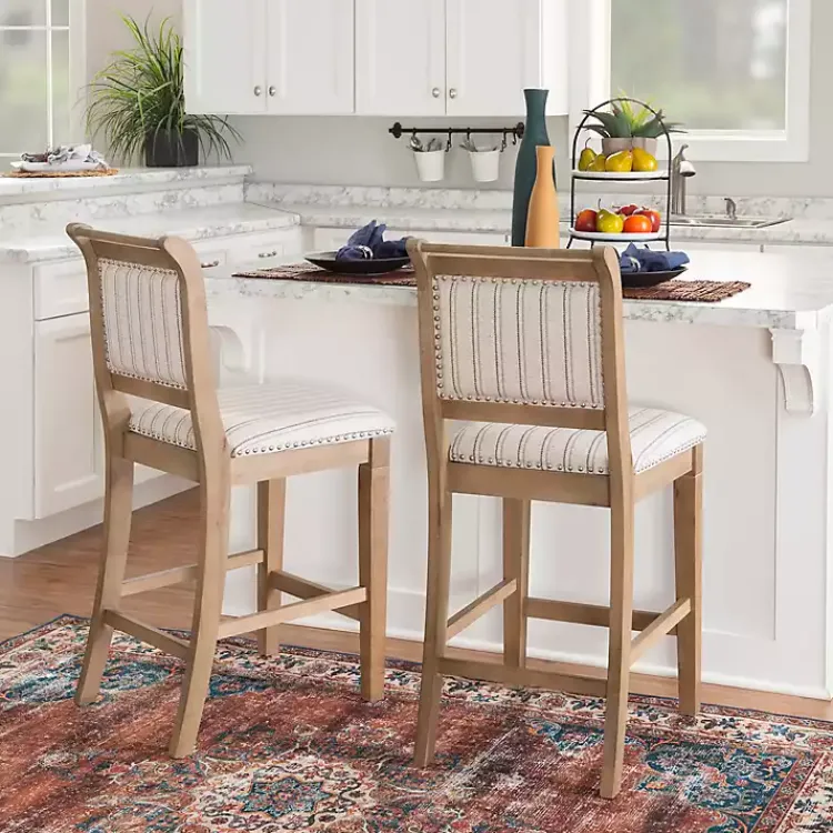 Bar Stools & Counter Height Stools-Kirklands Home Emma Gray Counter Stool with Nailhead Trim