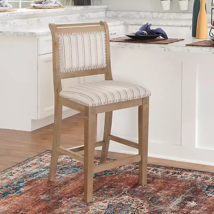 Bar Stools & Counter Height Stools-Kirklands Home Emma Gray Counter Stool with Nailhead Trim
