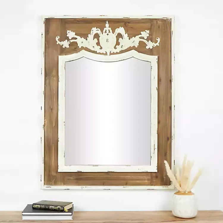 Decorative Mirrors-Kirklands Home Ornate Antique White Wood Wall Mirror
