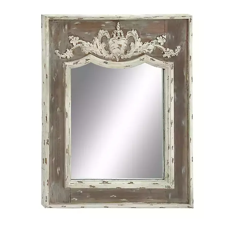 Decorative Mirrors-Kirklands Home Ornate Antique White Wood Wall Mirror