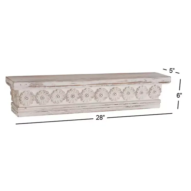 Shelves-Kirklands Home Ornate Farmhouse Wooden Wall Shelf, 28 in. White