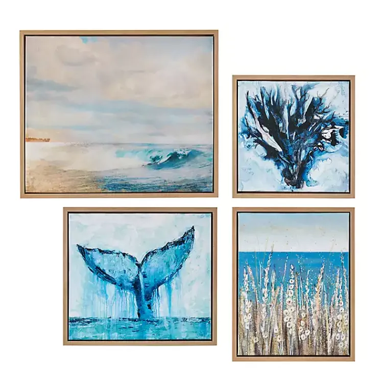 Framed Art-Kirklands Home Seascape Multi-Sized Canvas Art Prints, Set of 4 Blue