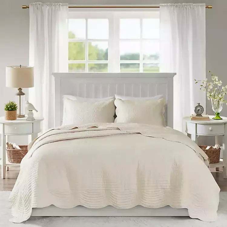 Bedspreads & Coverlets-Kirklands Home Scalloped Monica 3-pc. Queen Coverlet Set Ivory