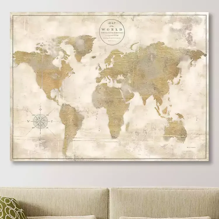 Canvas Art-Kirklands Home Cream Rustic World Map Giclee Canvas Art Print