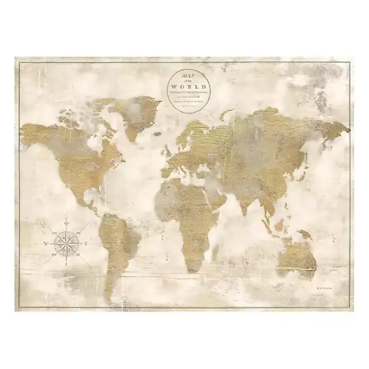 Canvas Art-Kirklands Home Cream Rustic World Map Giclee Canvas Art Print