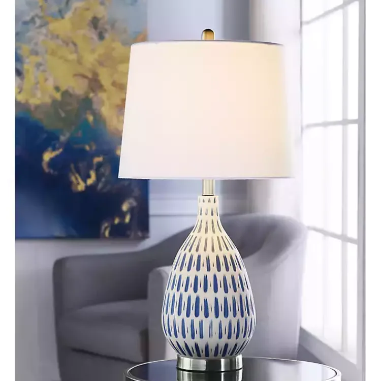 Table Lamps-Kirklands Home Blue Off-White Ceramic and Steel Table Lamp