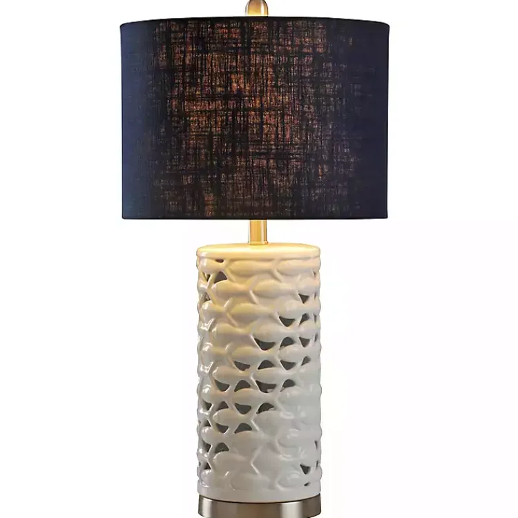 Table Lamps-Kirklands Home White School of Fish Open Work Table Lamp Blue
