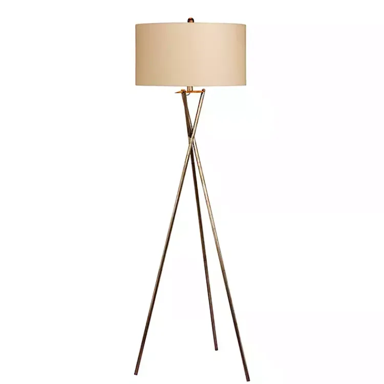 Floor Lamps-Kirklands Home Rusted Metal Tripod Floor Lamp Silver