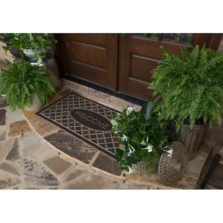 Doormats-Kirklands Home Flowery Tiles Entry Doormat Brown