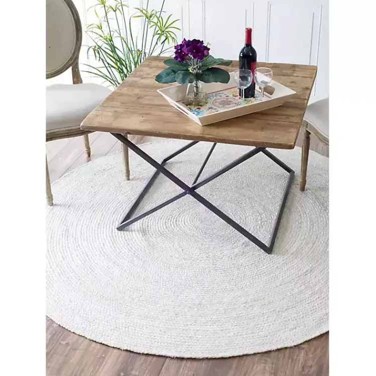 Area Rugs-Kirklands Home Reno Woven Round Area Rug, 4 ft. White