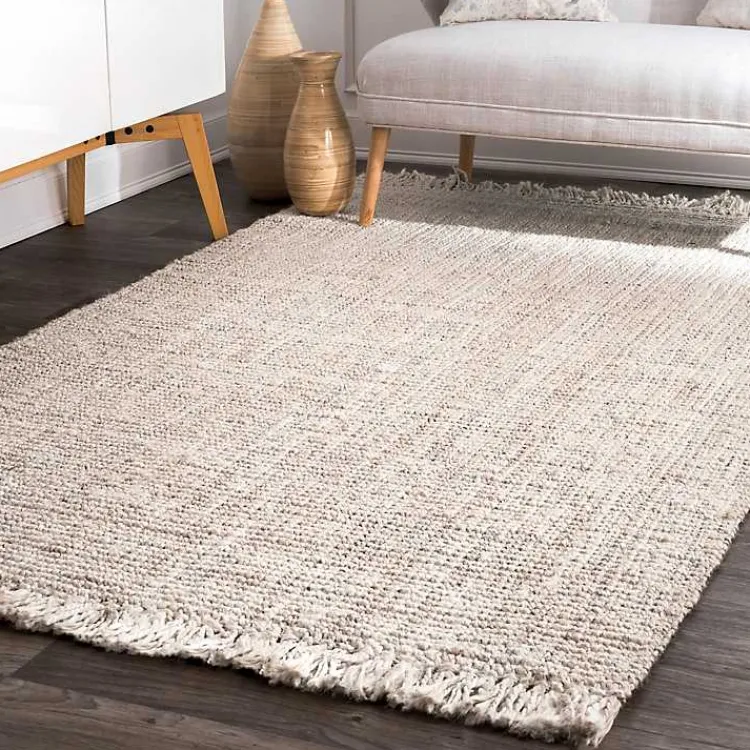 Area Rugs-Kirklands Home Cream Hand Woven Looped Jute Area Rug, 5x7 Ivory