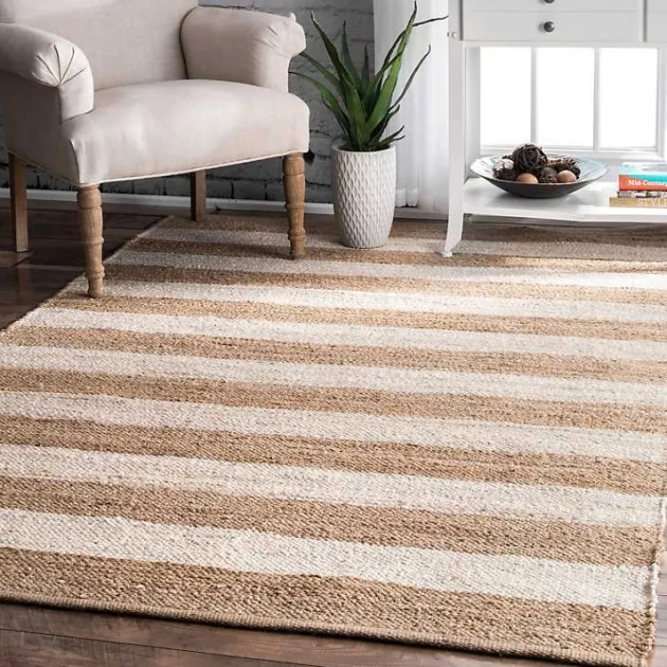 Area Rugs-Kirklands Home Natural and White Striped Felix Area Rug, 7x9