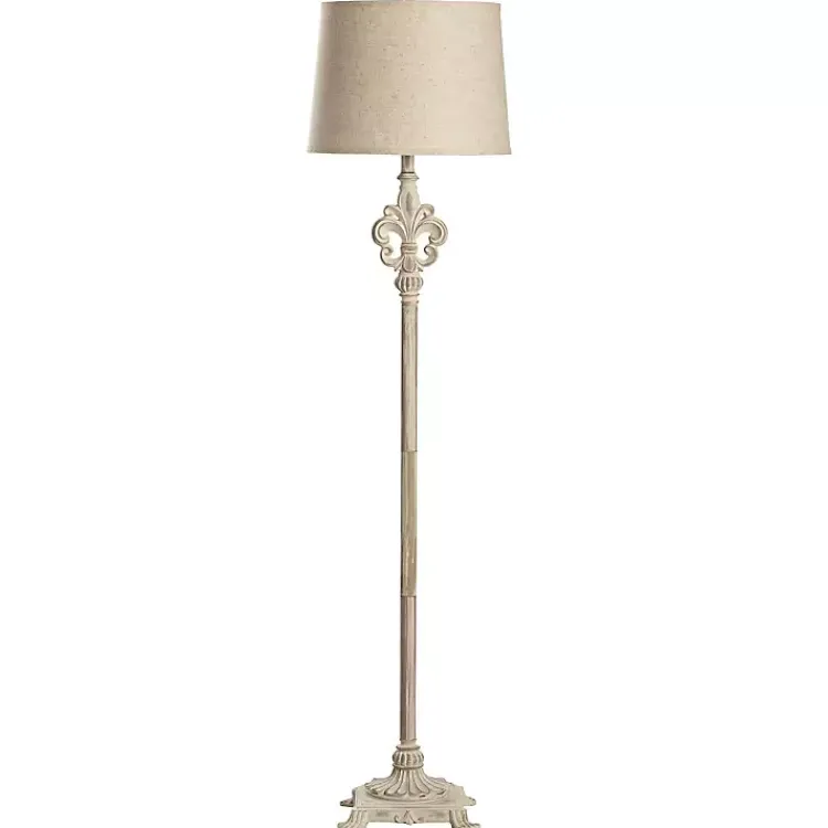 Floor Lamps-Kirklands Home Distressed Fleur-de-lis Floor Lamp Tan