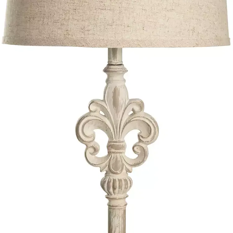 Floor Lamps-Kirklands Home Distressed Fleur-de-lis Floor Lamp Tan