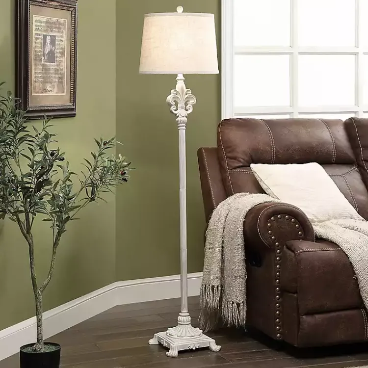 Floor Lamps-Kirklands Home Distressed Fleur-de-lis Floor Lamp Tan