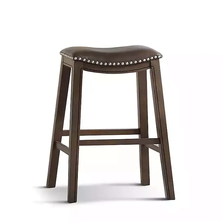 Bar Stools & Counter Height Stools-Kirklands Home Ella Saddle Bar Stool with Nailhead Trim Brown