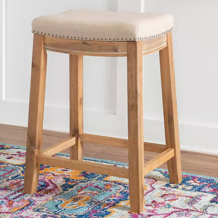 Bar Stools & Counter Height Stools-Kirklands Home Riverdale Acacia Wood Counter Stool White