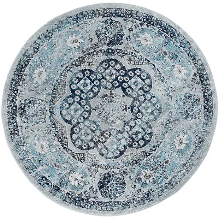 Area Rugs-Kirklands Home Aqua and Gray Alex Round Area Rug, 6x6