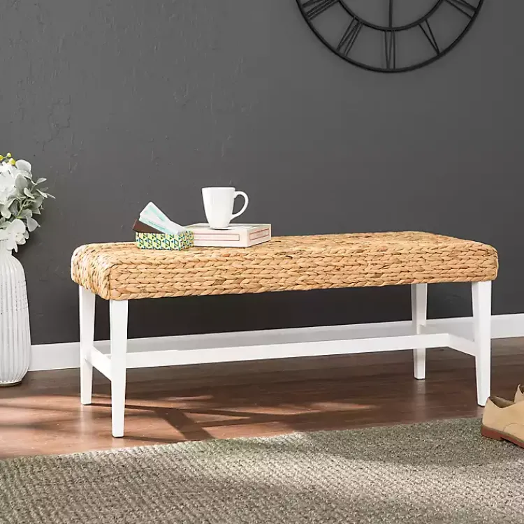 Benches & Ottomans-Kirklands Home Wiley Woven Hyacinth Bench with White Base