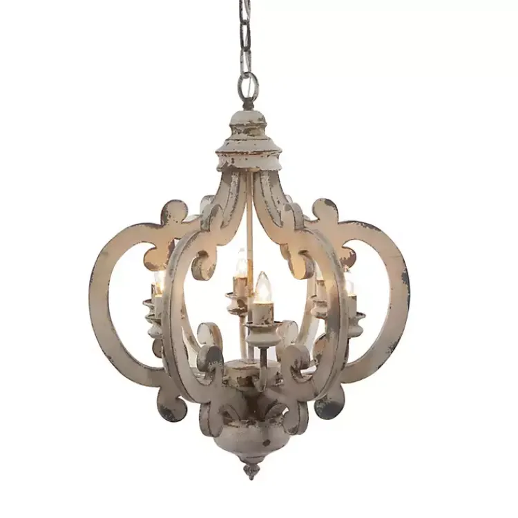Chandeliers & Pendant Lighting-Kirklands Home Washed Vintage Crown Chandelier White