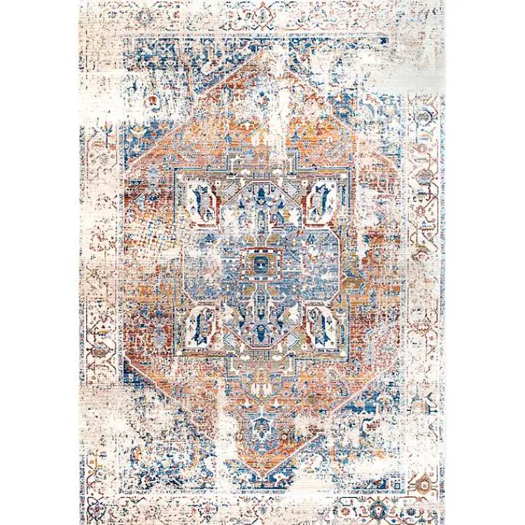 Area Rugs-Kirklands Home Orange Eli Medallion Fringe Area Rug, 5x8