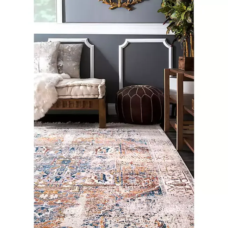 Area Rugs-Kirklands Home Orange Eli Medallion Fringe Area Rug, 5x8