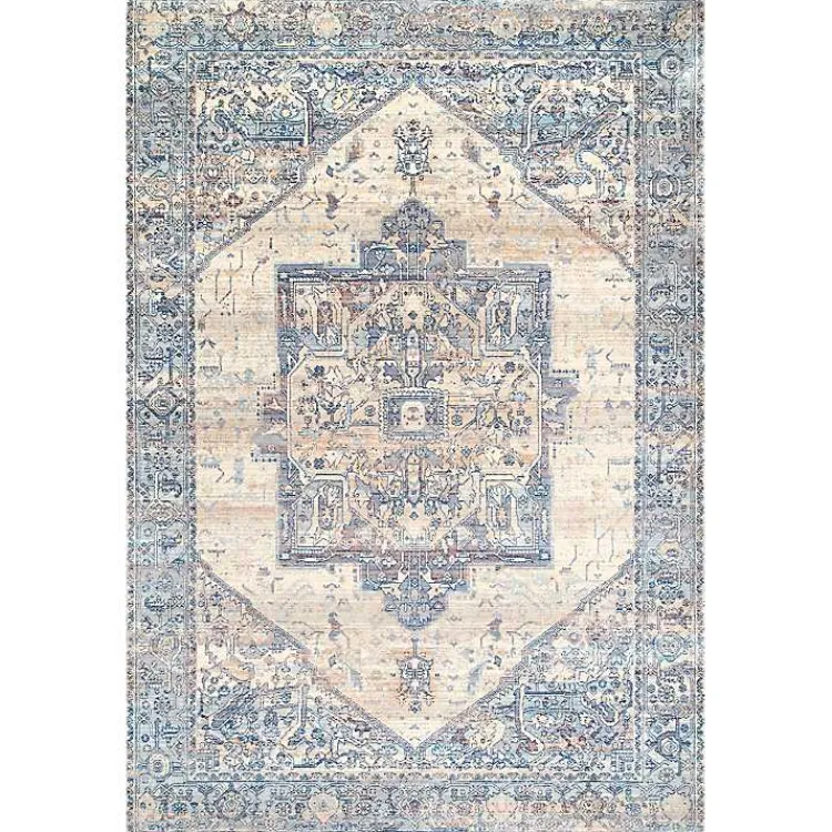 Area Rugs-Kirklands Home Blue Eli Medallion Fringe Area Rug, 8x10