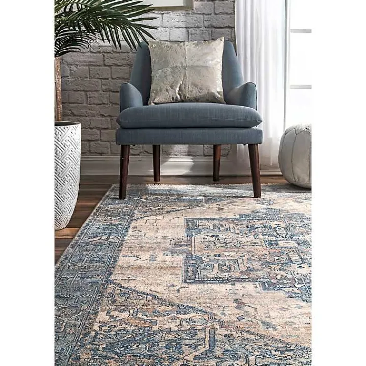 Area Rugs-Kirklands Home Blue Eli Medallion Fringe Area Rug, 8x10