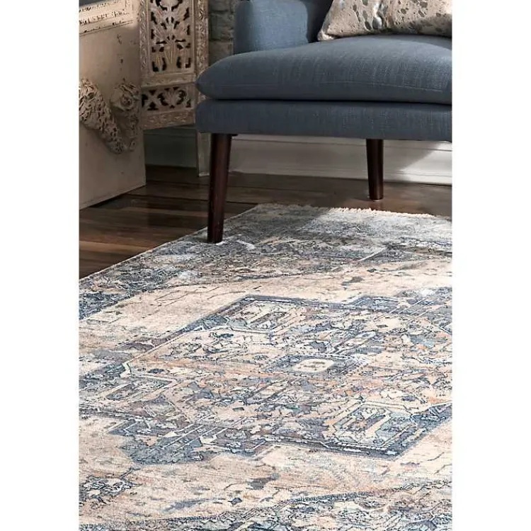 Area Rugs-Kirklands Home Blue Eli Medallion Fringe Area Rug, 8x10