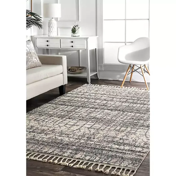 Area Rugs-Kirklands Home Moroccan Tassel Area Rug, 5x8 Gray
