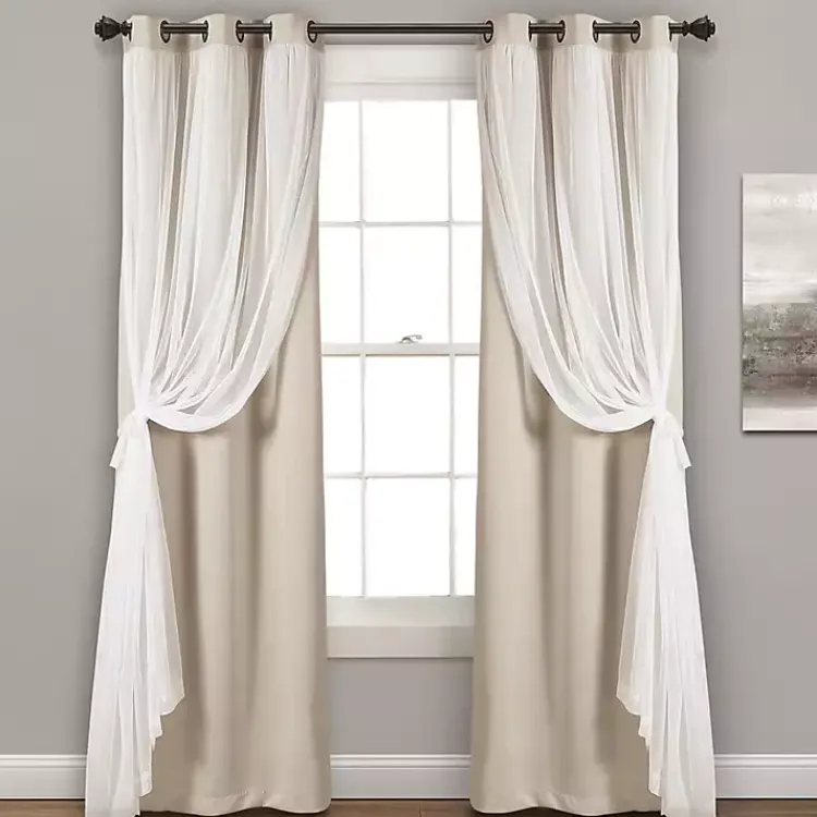 Curtains & Drapes-Kirklands Home Wheat Curtain Panel Set with Overlay, 95 in.