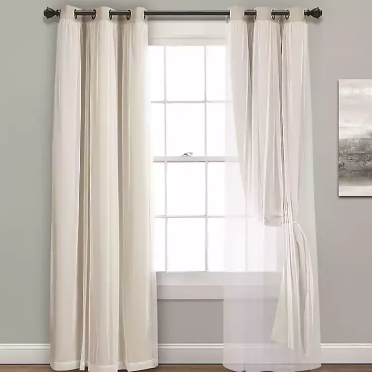 Curtains & Drapes-Kirklands Home Wheat Curtain Panel Set with Overlay, 95 in.