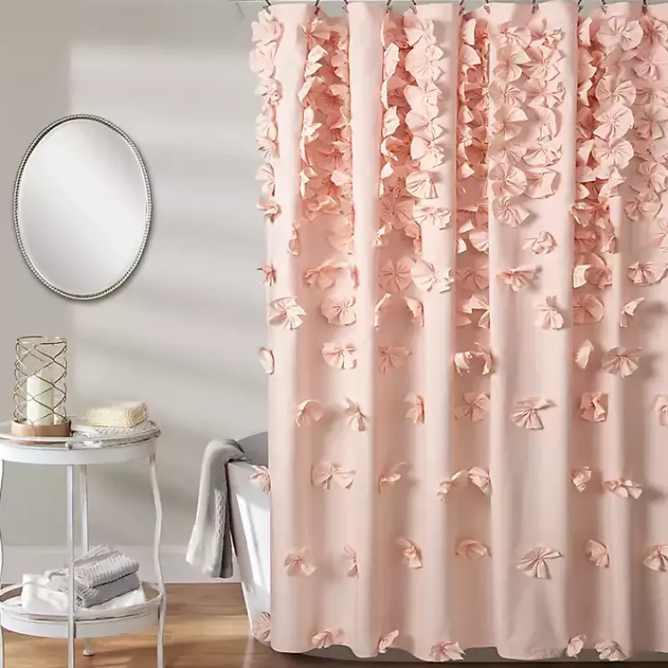 Shower Curtains-Kirklands Home Blush Riley Cascading Bows Shower Curtain Pink