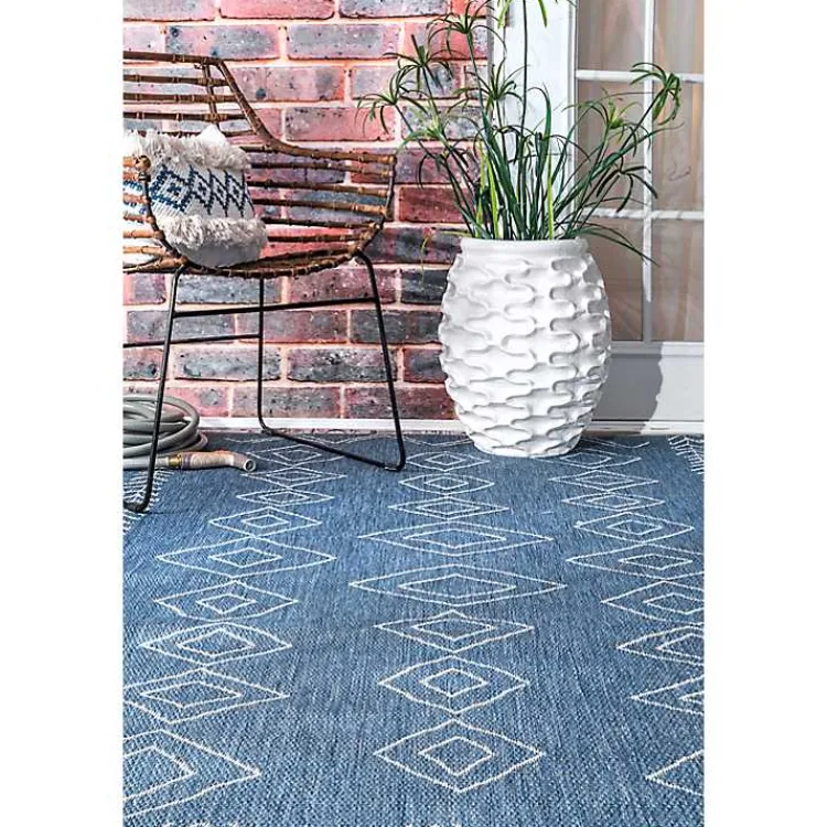 Outdoor Rugs-Kirklands Home Blue Serna Tribal Outdoor Area Rug, 8x11