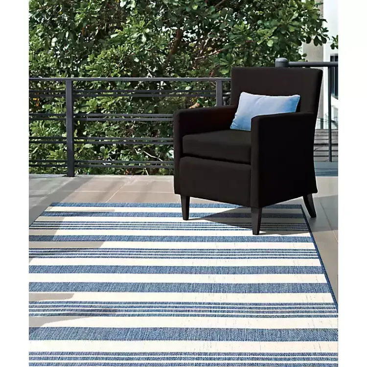 Outdoor Rugs-Kirklands Home Robin Stripe Outdoor Rug, 5x8 Blue