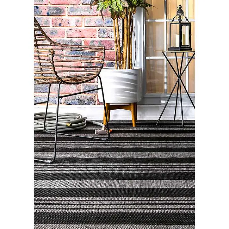 Outdoor Rugs-Kirklands Home Gray Robin Stripe Outdoor Rug, 5x8