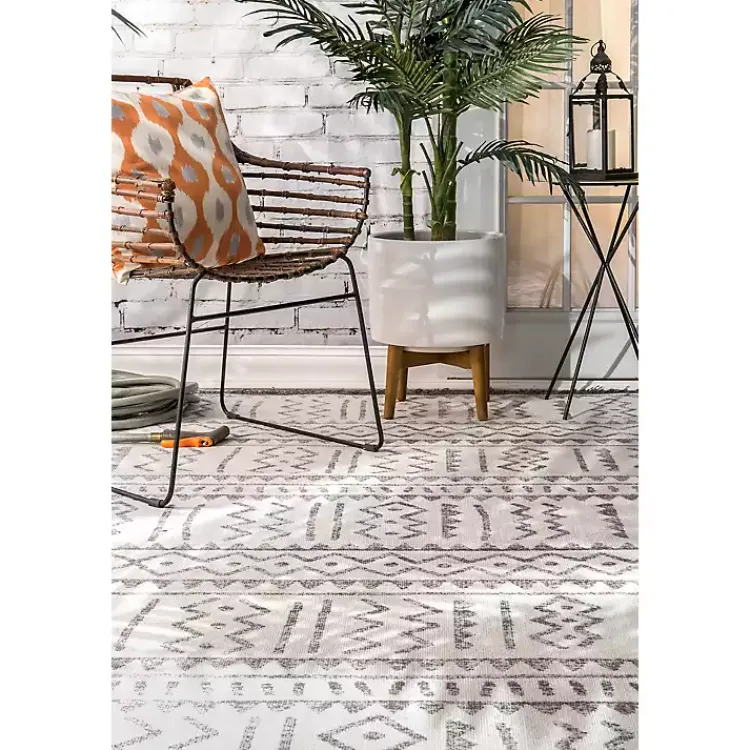 Outdoor Rugs-Kirklands Home Gretchen Tribal Outdoor Area Rug, 5x8 Gray