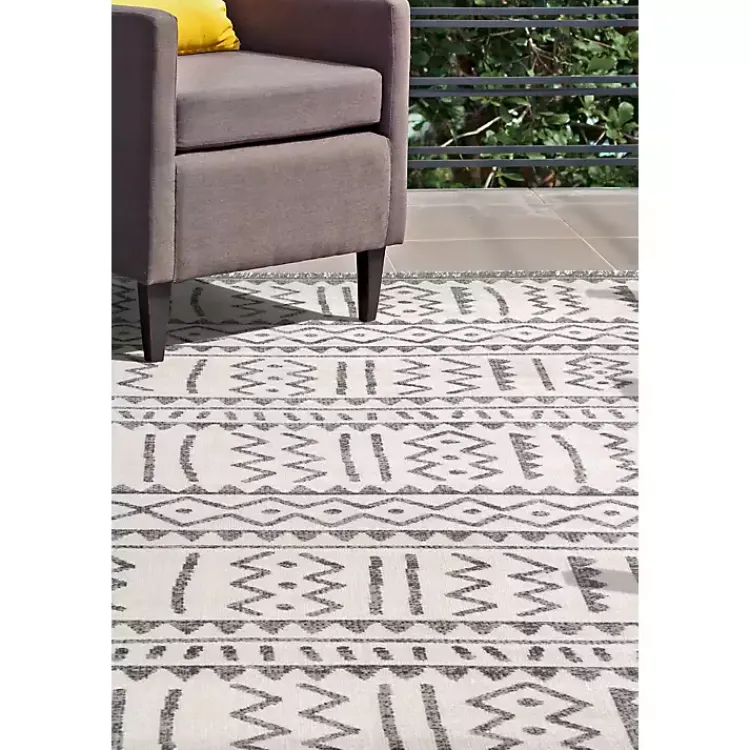 Outdoor Rugs-Kirklands Home Gretchen Tribal Outdoor Area Rug, 5x8 Gray