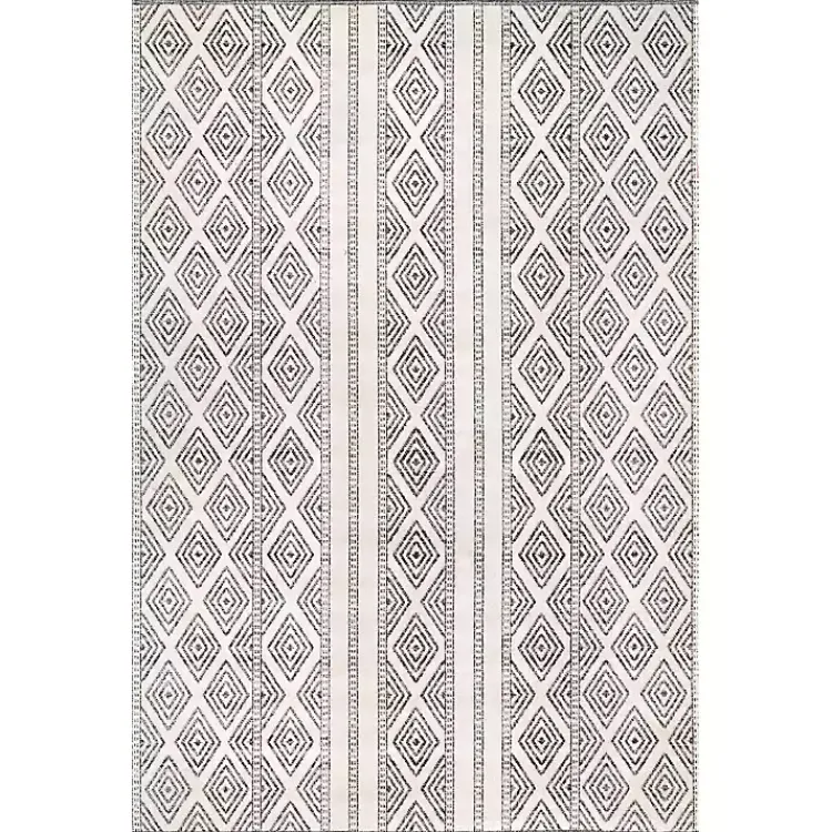 Outdoor Rugs-Kirklands Home Cream and Gray Miriam Striped Outdoor Rug, 5x8