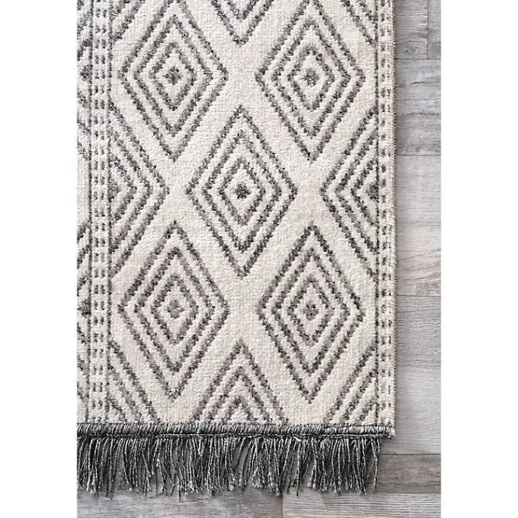 Outdoor Rugs-Kirklands Home Cream and Gray Miriam Striped Outdoor Rug, 5x8