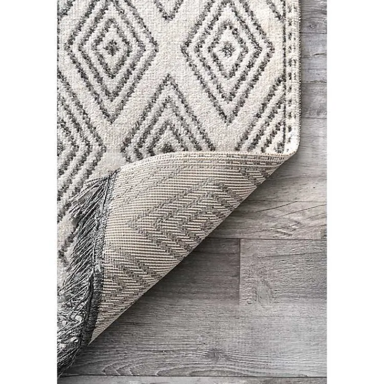 Outdoor Rugs-Kirklands Home Cream and Gray Miriam Striped Outdoor Rug, 5x8
