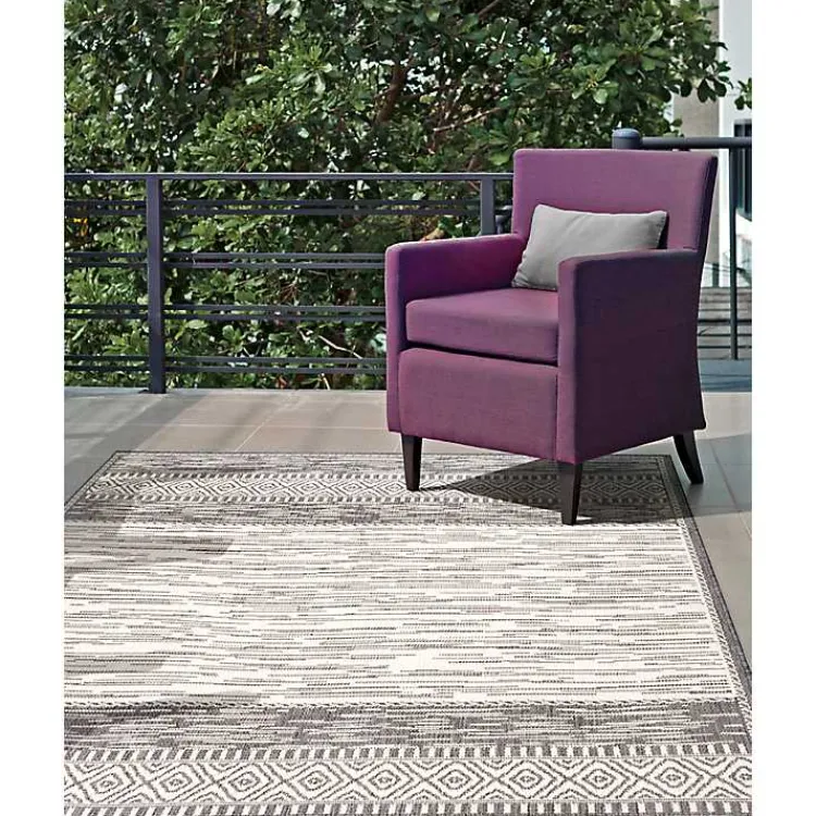 Outdoor Rugs-Kirklands Home Lana Stripe Outdoor Rug, 7x10 Gray