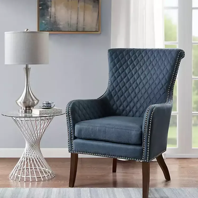 Accent Chairs-Kirklands Home Lanea Quilted Accent Chair with Silver Studs Blue